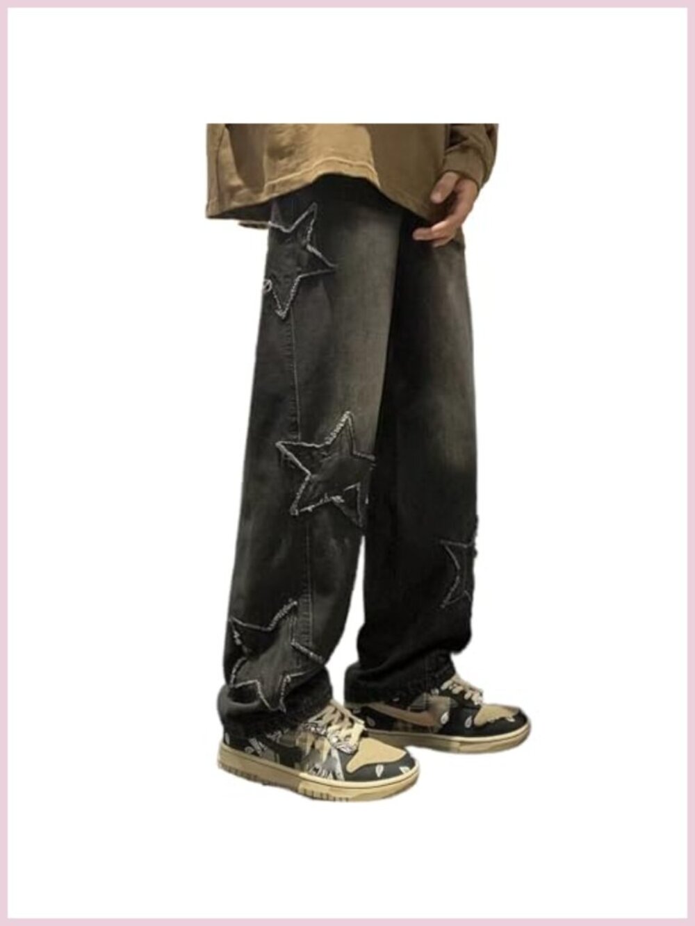Men's Star Embroidered High Waisted Baggy Hip Hop Jeans